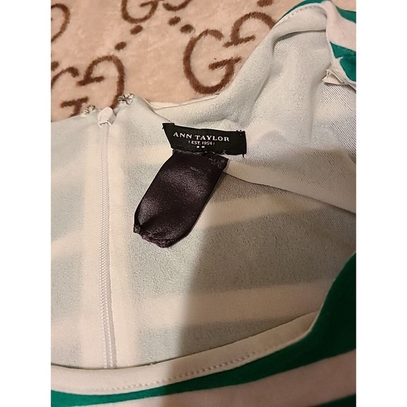Ann Taylor Sleeveless Green And White Striped Dress Size Womens 14 Rayon Spandex - Picture 5 of 8